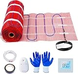 100 Sq.ft 120v Under Floor Heater Mat, Electric Radiant Floor Heating System for Under tile, Stone and Laminate. Kit Includes Alarm, Sensor, Heated Floor Mat & Smart Control Thermostat