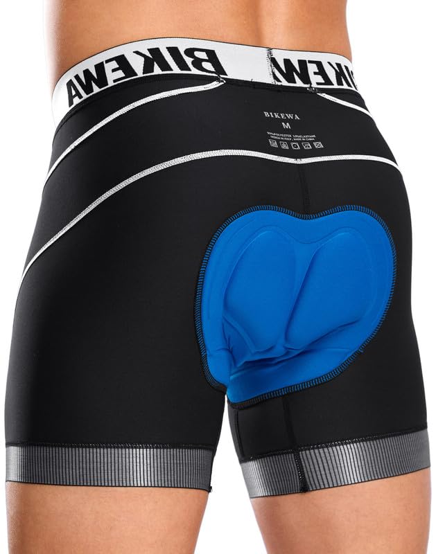 Bikewa Men's Cycling Underwear with Anti-Slip Leg Grips 4D Padded Bike Shorts MTB Liner for Bicycle Biking Riding