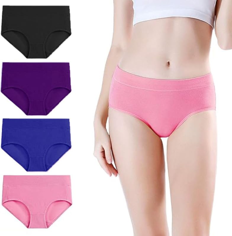 Image of DIVING DEEP Women's Cotton Underwear, Mid Waist Full Coverage Underpants, Post Partum Briefs Panties for Women Multipack-4