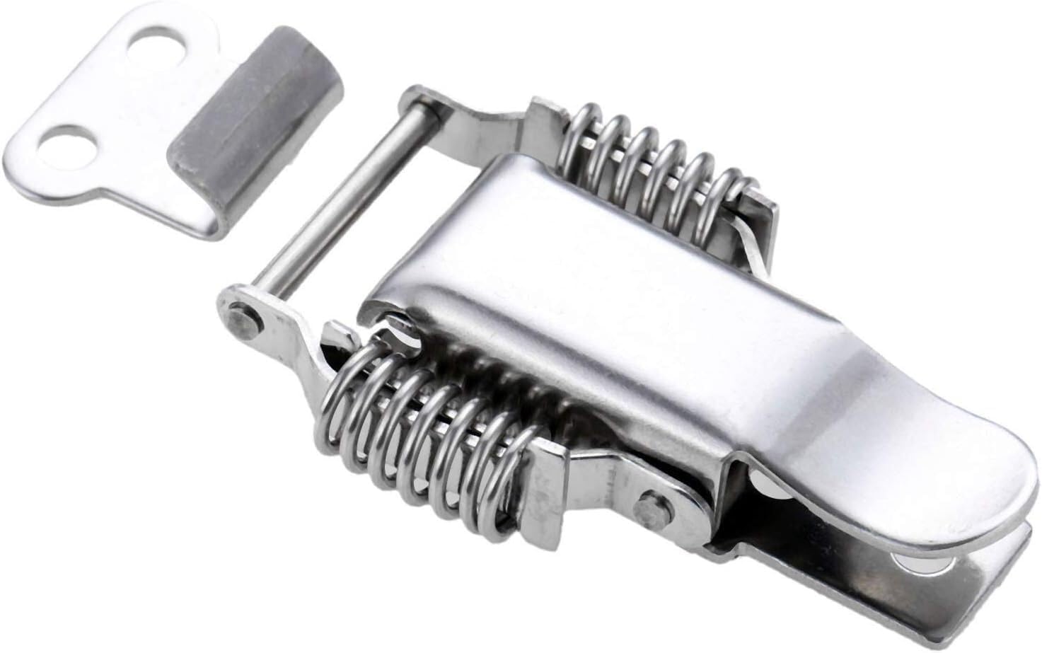 Hasps Latch, 90 * 46mm Stainless Steel Spring Crank Latch Latch Wooden Box Lock Tool Box with Buckle Electric Box Hasp Box Hardware