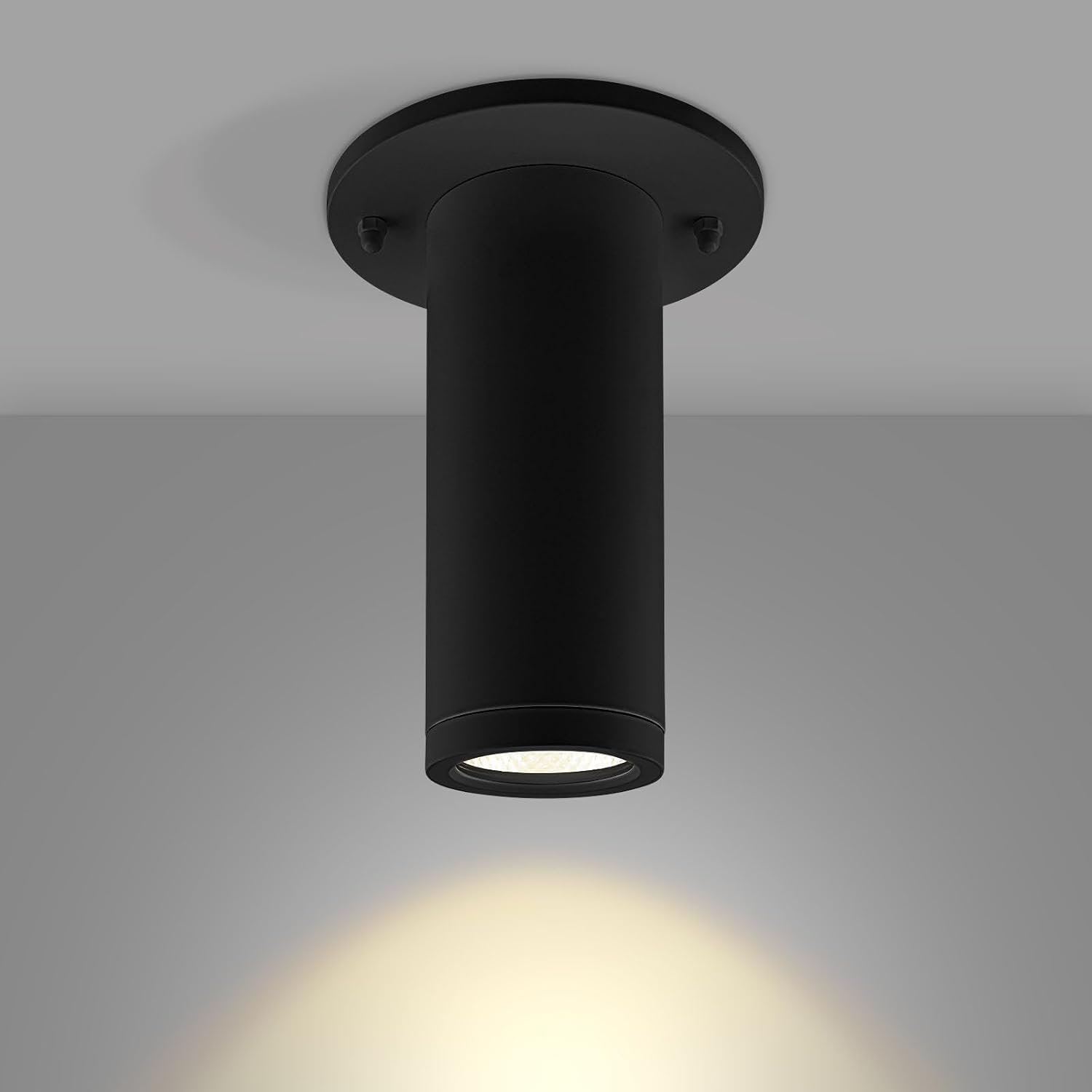 LUXRITE 2.5-Inch LED Surface Mount Spotlight, 5CCT Selectable (2700K–5000K), 1100 Lumens, 15W, CRI 90, Dual Dimmable (TRIAC/0-10V), ETL Listed, Wet Rated Cylinder Flush Mount Ceiling Light – Black