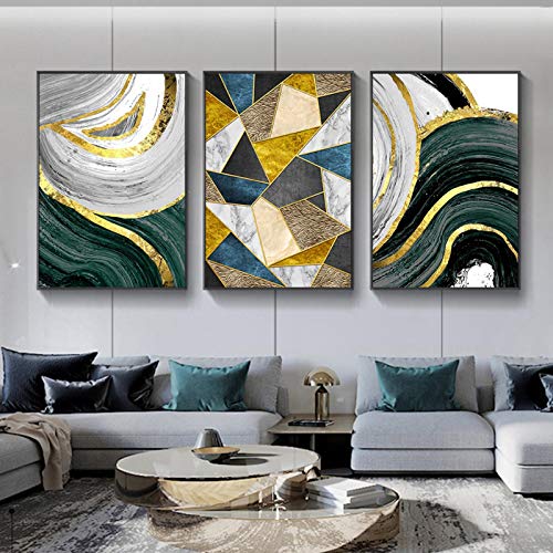 Impression d'art mural marbre vert or 60x90cm triptyque haut de gamme