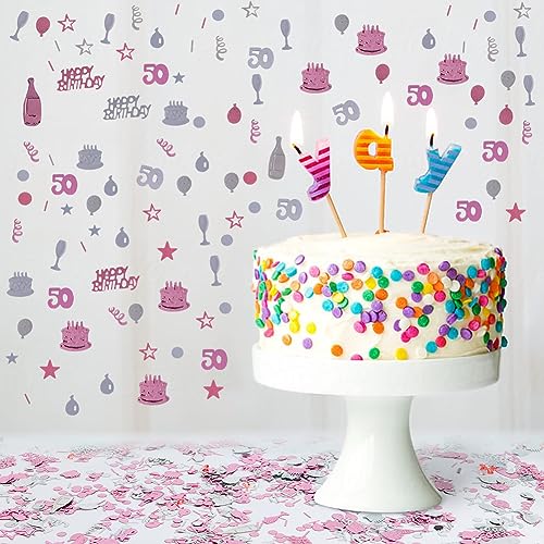 Image of OSDUE Pink Gold Silver Happy Birthday Confetti, 3000 Pieces 50 Years Birthday Cake Confetti, Metallic Foil Balloon Table Scatter Confetti Decoration Supplies, for Birthday Party (50th Style)