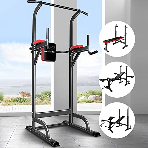BLACK LORD 5-in-1 Chin-up Power Tower Height Adjustable Pull-up Bar Dip Station Home Gym Workout Fitness Equipment