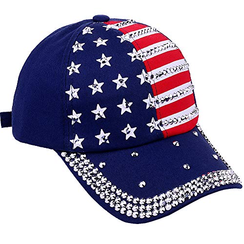 Image of Patriotic American Flag Baseball Cap USA Sparkle Hat for Men Women Summer Sun Cap