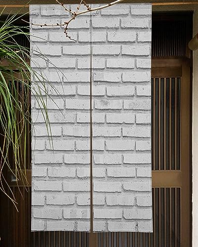 Qinunipoto 暖簾 レンガ柄 白灰 のれん シンプル風 幅72cm丈120cm インテリア 出入り口 目隠し おしゃれ すだれ 遮光 部屋 間仕切りカーテン 門カーテン ポリエステル製 オーダー可 簡単取付 四季兼用