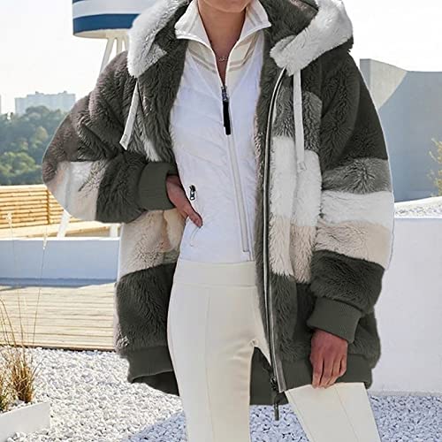 Oversized Fuzzy Fleece Jackets For Women Fashion 2023 Color Block Faux Fur Cardigan Coat Shaggy Warm Winter Outerwear2