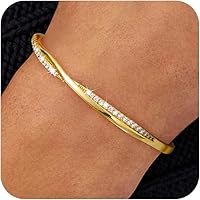 PicuzzyJewelry 14K Gold Plated Adjustable Cuff Bracelet for Women - Dainty CZ Wave Bangle, Trendy Silver Plated Fashion Jewelry Gift