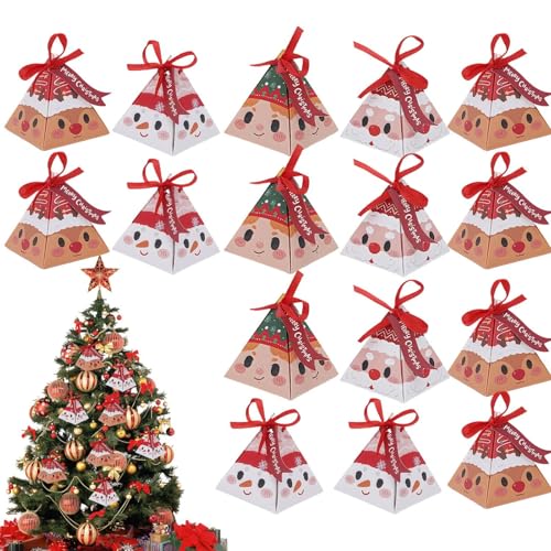 Cajas de dulces navideñas, 16 unidades, contenedores de almacenamiento portátiles, cajas de papel de Navidad con cinta, para aperitivos, pasteles, galletas, cupcakes, brownies, donuts, chocolates