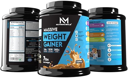 Image of NUTRIMUSCLE MASSIVE WEIGHT GAINER - 7 LBS - 3.175 KGS - CHOCO LATTE FLAVOUR - FOR MUSCLE AND MASS GAIN - MADE IN INDIA