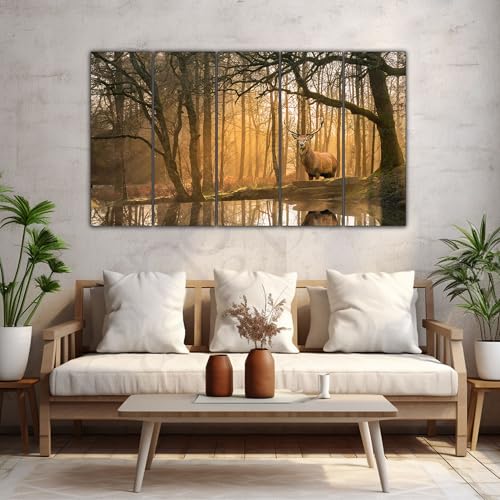 Image of The Castle Decor Golden Deer Wall Painting for Living Room Big Size - Deer Wall Painting for Bedroom, Office, Drawing Room, Hotel - Elegant Wall Decor Art for Home Decoration, Gifting (36x60 inch)