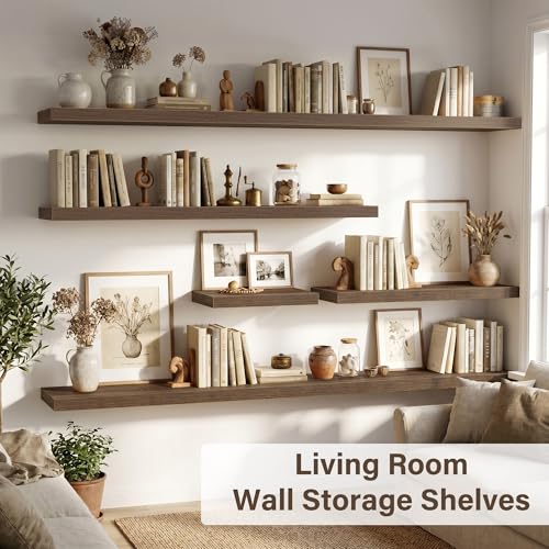 Image of Acovy 10 inch Extra Deep Floating Shelves for Wall, 72 inch Long Wood Wall Shelves Set of 1 for Bathroom Bedroom Kitchen Living Room Laundry Room, Modern Floating Shelf for Home Decor