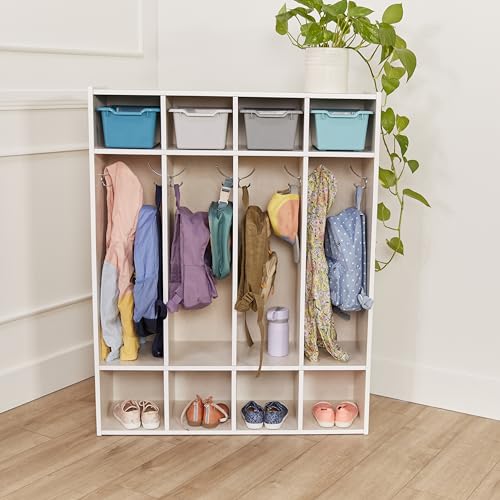 Image of ECR4Kids Streamline 4-Section Coat Locker with Cubby Storage, Classroom Furniture, White Wash