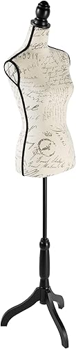 Miniatura 1 de Maniquí femenino con altura ajustable, cuerpo de maniquí con trípode negro para ropa, vestido de vestir, exhibición de joyas (impresión beige)