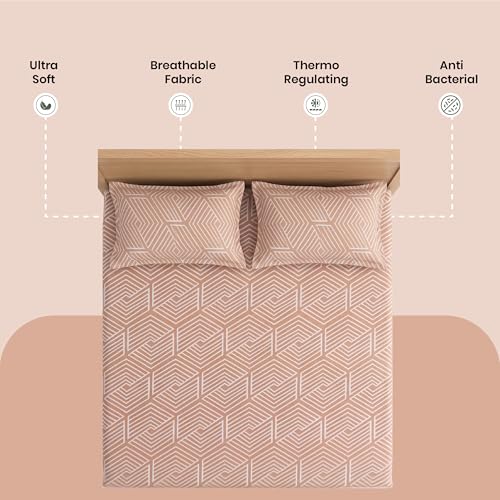 Image of Mush Aura Collection 300 TC Bamboo Bedsheets King Size with Pillow Case | Cooling & Breathable Bedsheets King-Size, Ultra Soft Bamboo Bed Sheet Set for Kingsize Bed (Peach Beige)