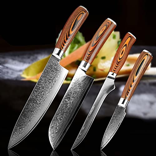 Set Cuchillos Cocina 4 Piezas Acero Damascus