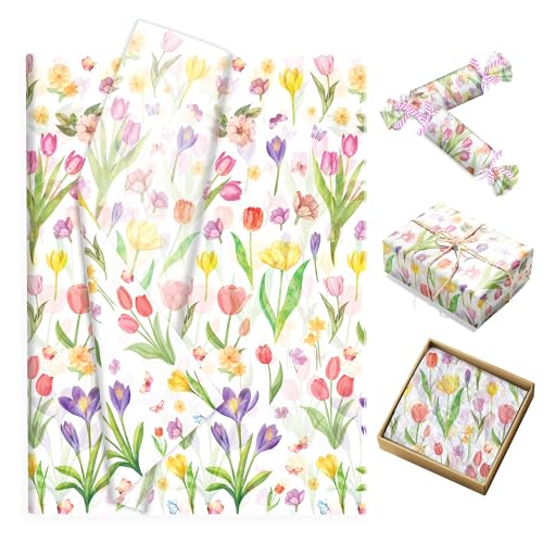 チューリップ薄葉紙 100枚、花柄ギフトキャンディ包装紙、手芸用誕生日・祝祭包装紙、サイズ：13.8 x 19.7インチ