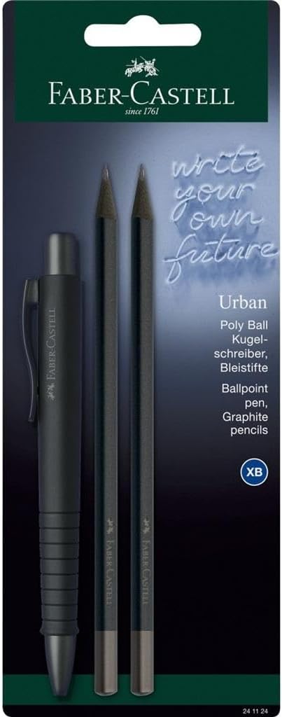 FABER-CASTELL 241124 Ensemble d&rsquo;écriture All Black avec stylo à bille Poly Ball Urban et 2 crayons Urban