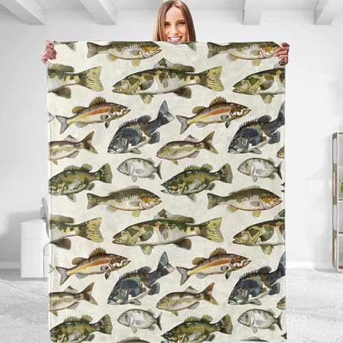 dhakalrlde Fish Themed Throw Blanket - Plush Soft Comfy Lightweight Warm Fuzzy Cozy and Charming Flannel Blanket Perfect for Couch Travel Bed Office Outdoor - 50in60in