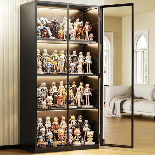 Glass Display Cabinet with Lights and Adjustable Shelves