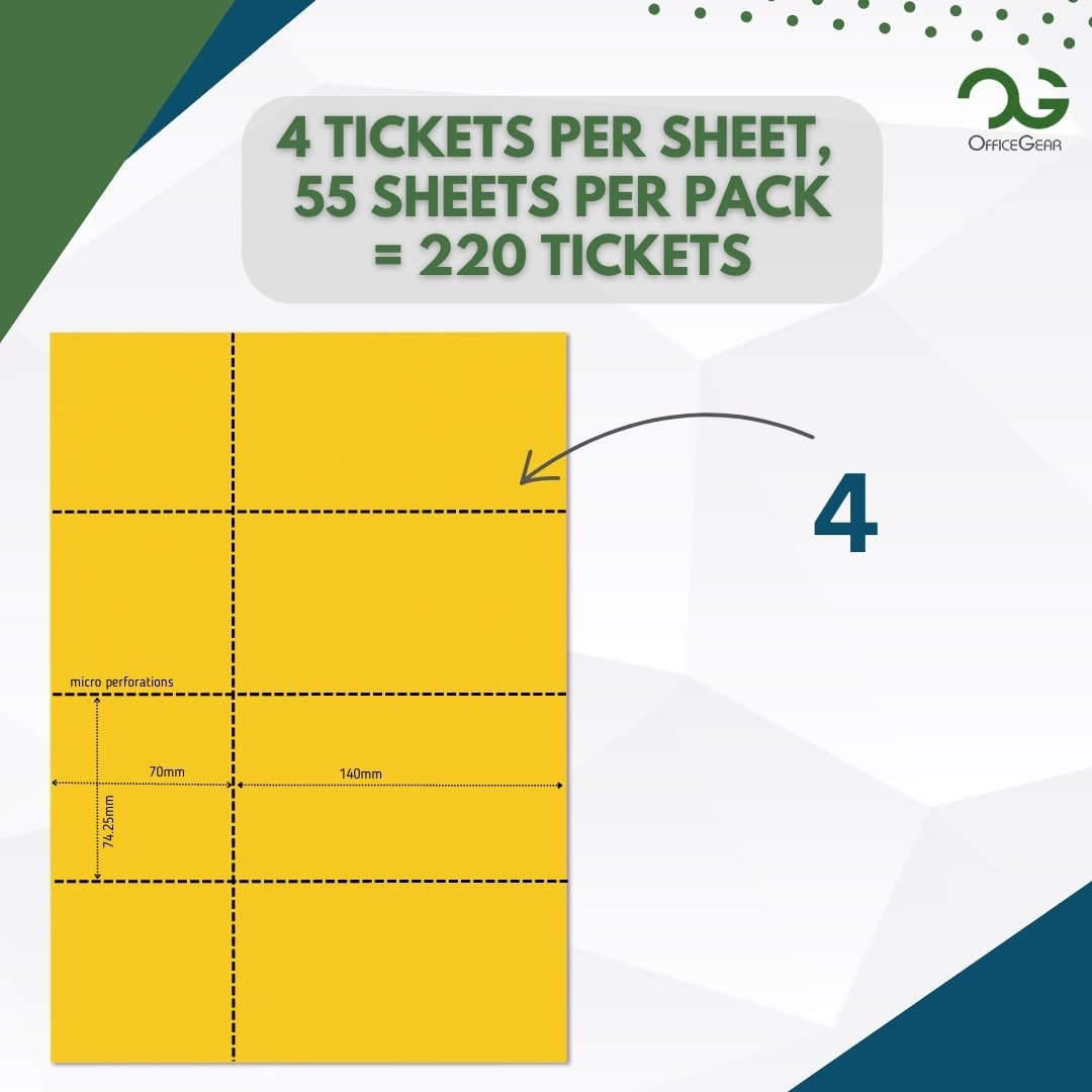 OfficeGear Yellow Event Tickets with Stub 4-up [55 Sheets - Image 3