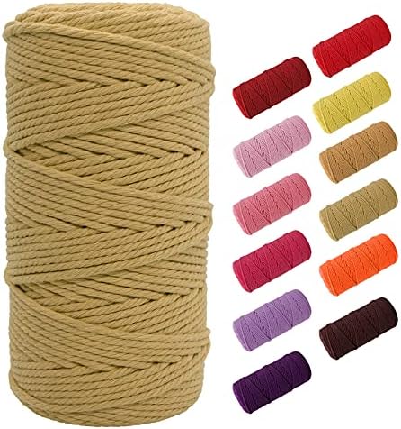 SUNTQ Macrame Cord 4-Strand Twisted Cotton (4mm x 328 Feet) Soft Cotton Rope for Handmade Plant Hanger,Wall Hanging,Crafts,Knitting,Decorative Projects Light Line Gray Color Cotton String
