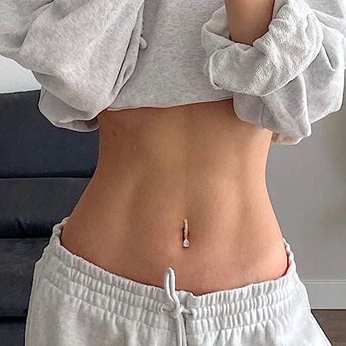 FIBO STEEL 14K Gold Plated Belly Button Rings for Women 316L Surgical Steel Clicker Belly Rings CZ Snake Flower Curved Reverse Navel Rings Belly Piercing Jewelry Barbell 14G3