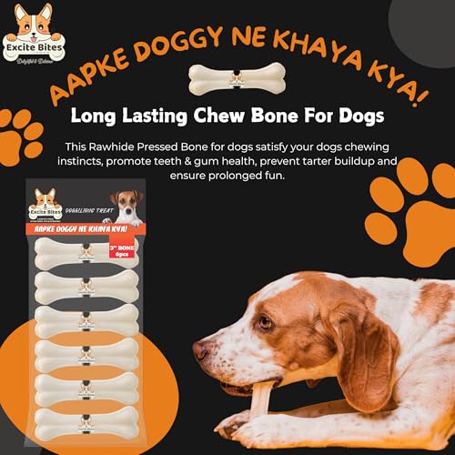 Image of Excite Bites Calcium Bones for Dogs Adult | Calcium Dog Chew Bones for Puppies & Adult Dogs | Long-Lasting Treats & Chew Bones | Dog Snacks & Rawhide Bone Chews (3 inch) (6 Pcs)