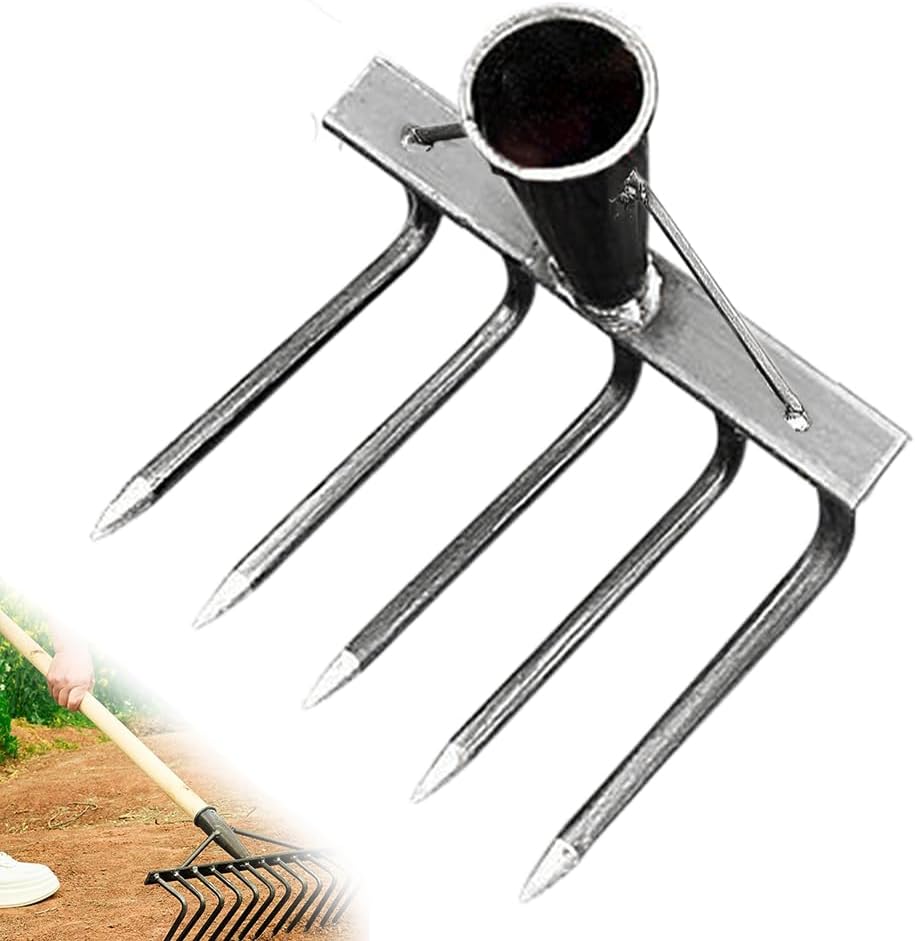 Manganese Steel Garden Weeding Rake, Heavy Duty Manual Weed Puller Tool, Garden Hand Weeder for Lawn Yard Farm Weeding Gardening Tool (4 Teeth)