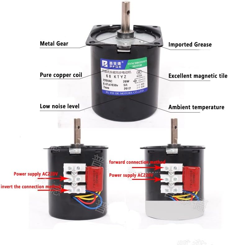 28W 220V 68KTYZ AC Claw Pole Permanent Magnet Synchronous Motor Center Out Shaft 7MM With Hole Can CW CCW Motor with bracket - (Speed: 20rpm motor braket)