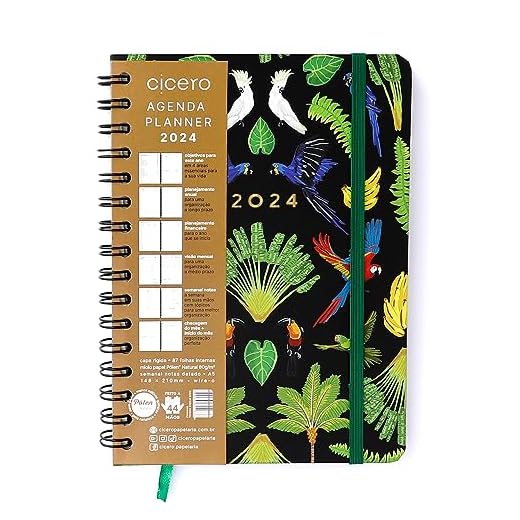 Agenda Planner Wire-O 2024 Pássaros Semanal Notas A5 Floresta Tropical Preto, Cicero