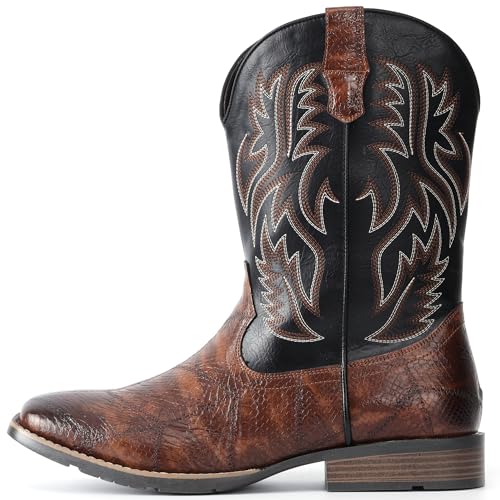 IUV Cowboy Boots For Men Square Toe Western Retro Boot Durable Classic Fashionable Embroidered Pull On Slip Resistant Boots3