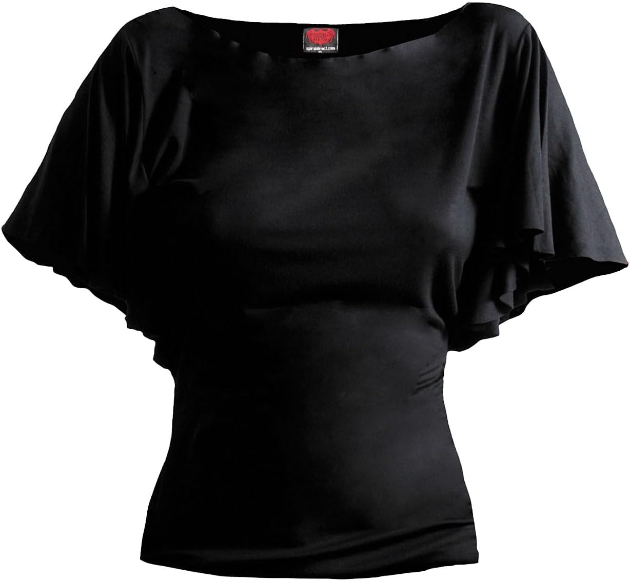 Spiral Women's Gothic Elegance - Boat Neck Bat Sleeve Top Black Plus Size T - Shirt