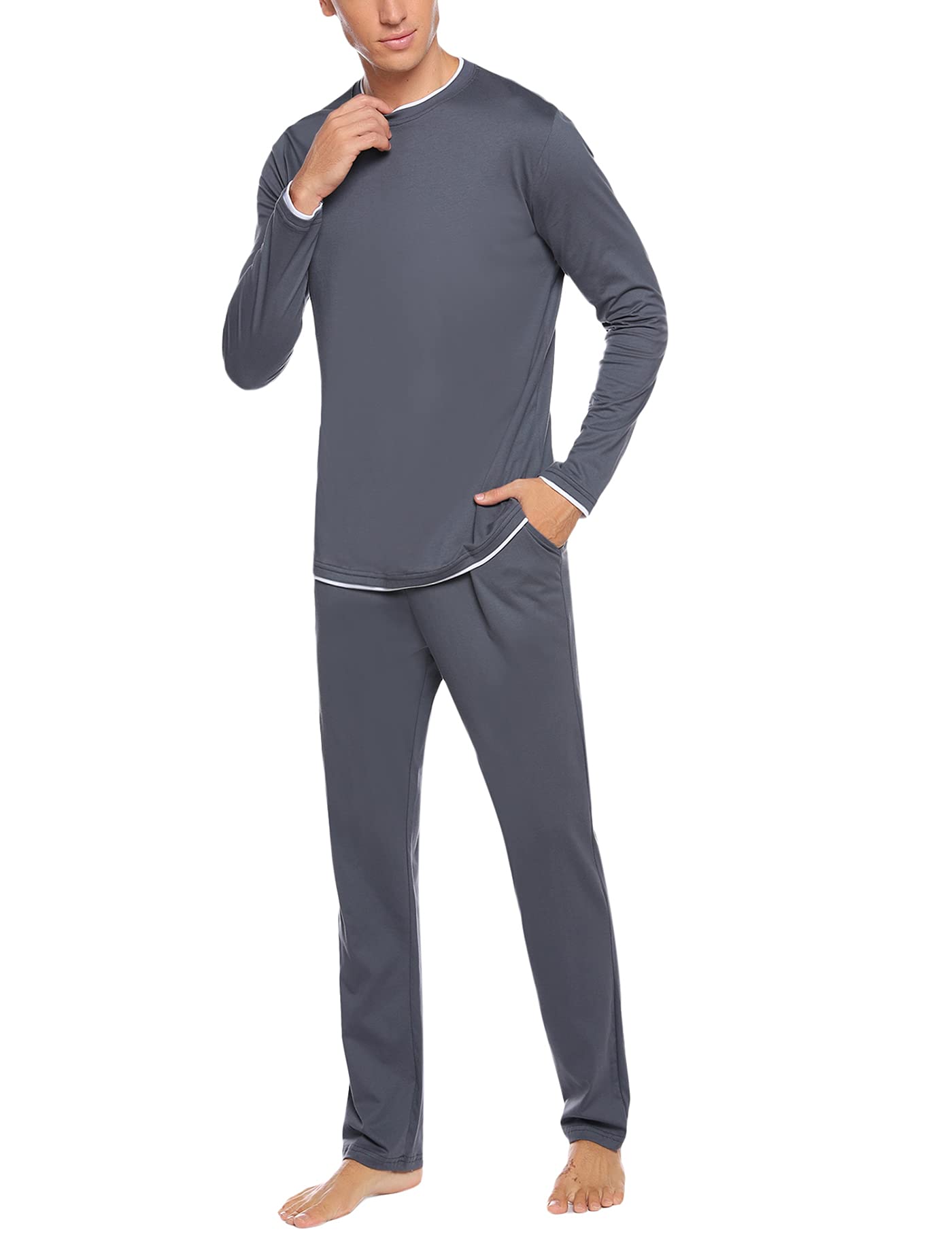 Aseniza Pijamas Hombre Invierno de Manga Larga de Algodón Pantalon Pijama Hombre Conjunto de Pijama de Hombre 2 Pieza