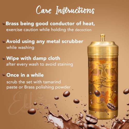 Image of Ekhasa Suvrasa 100% Pure Brass Traditional Printed South Indian Filter Coffee Maker | Coffee Decoction Maker & Drip Coffee Brewer | Brass Coffee Filter for Home & Office | Ideal for 1-2 People