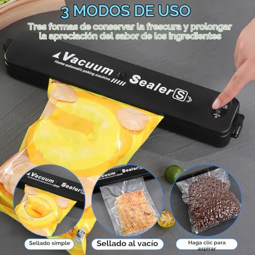 Miniatura 5 de Sellador De Vacío Con 10 Bolsas De Vacío Máquina Compacta Y Rápida, Longitud De Sello 30 Cm, Mantiene Los Alimentos Frescos Hasta 6 Veces Más Tiempo, Ideal Para Cocina Y Camping, Negro
