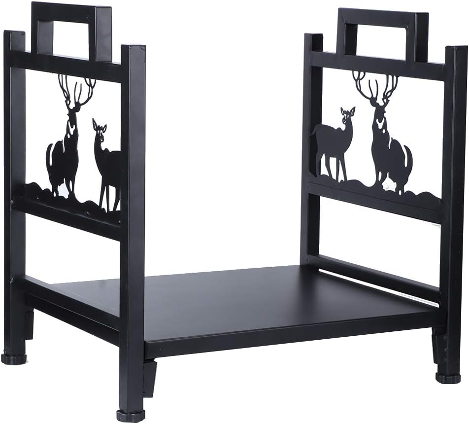 Fireplace Log Rack Large with 4 Screw, Mini Wrought Iron Firewood Log Holders Indoor Wood Stove Outdoor Firewood Racks Log Stand Heavy Duty Wood Stacking Storage Kit, 17.7 X 13 X 17.5in