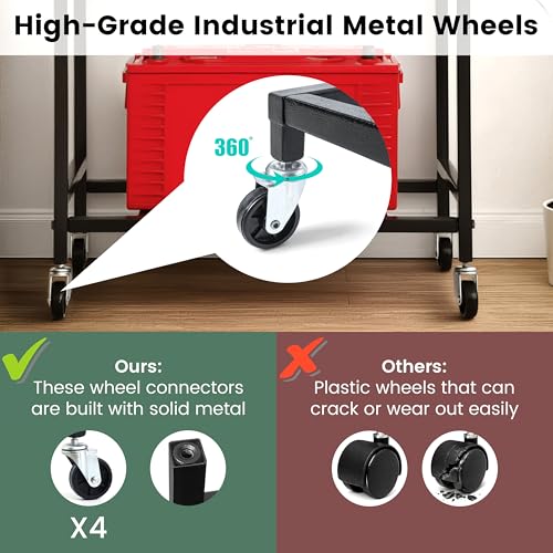 Image of 2-Tier Ups Stand for Home & Office - Metal Inverter Trolley with Sturdy 360 Metal Caster Wheels - Battery Stand for Inverter - Friction Free Smooth Wheels - Inverter Cabinet with Shelf - Hold 100Kg+