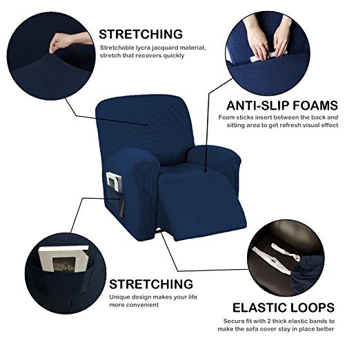 Vienlove Stretch Jacquard Recliner Chair Couch Cover 1 Piece Polyester Blend Sofa Furniture Protector Slipcovers With Side Pocket Machine Washable #TOP1
