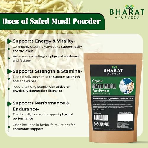 Image of Organic Safed Musli Root Powder 200 gm (Pack Of 1) - Pure and Natural Ayurvedic Herbal Supplement for Strength & Wellness | Boost Energy & Stamina| Chemical-Free & No Preservatives