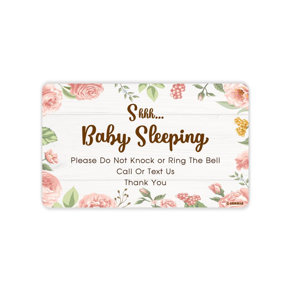 GEEKBEAR Shh Baby Sleeping Door Sign - Acrylic, Unique, Durable - 9.8 x 5.9 in (Flower)