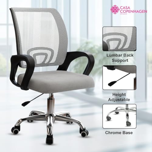Image of Casa Copenhagen Mesh Mid Back Office /Study /Computer /Revolving /Desk Chair for Work from Home -Metal Base, Height Adjustable Seat - Oak Grey & Black Handle