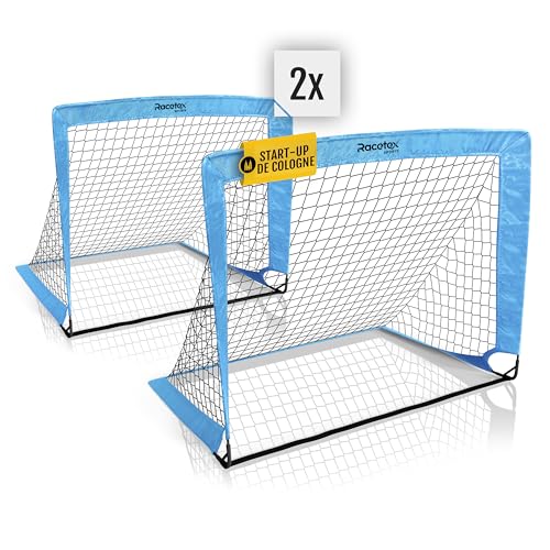 Racetex Set de 2 But de Foot Enfant Exterieur - Goal de Foot avec Sac de Transport utile - [Version avec Barres renforcées en Fibre de Verre] - Cage de Foot Enfant extérieur (Bleu Clair)