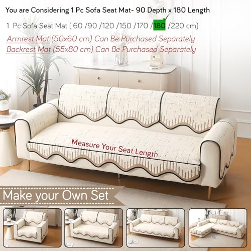Image of HOKIPO Premium Supple Soft Wavy Sofa Cover Mat with Curve Design| Make Your Own Sofa Cover Set, Mat Length 90(D) x 180(L) cm, Cream Brown (AR-5977-CRBR)