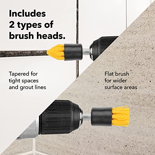 [4 Pack] .75”W Drill Brush Attachment Set - 2 Tapered & 2 Flat - All Purpose Detail Brush Attachments For Cordless Drill - Tile & Grout Drill Brush Set - Drill Attachments For Cleaning, 5/8"L Bristles #TOP1