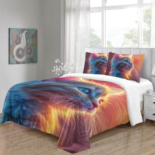 Housses de couettes chat 3D imprimé lit double 200x200cm en microfibre - 5