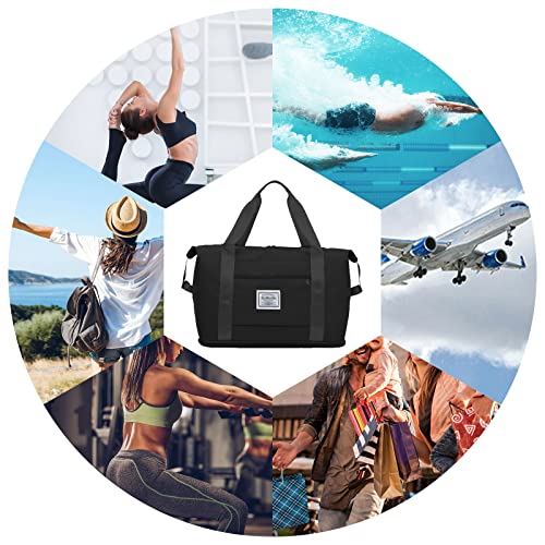 Keyck Sporttas Dames Heren met Natte Zak, Sports Duffel Bag Extra Groot, Waterdicht Ziekenhuistas Opvouwbaar Unisex Weekendtas voor Yoga Strand School Sport Fitness Gym Vakantie Zwart - Image 7