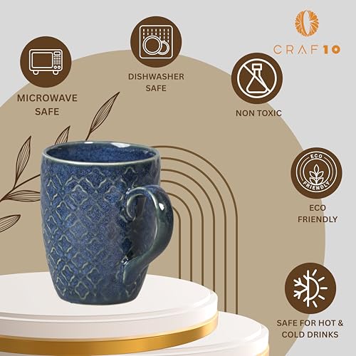 Image of CRAF10 Glaze Studio Ceramic Tea /Coffee Mug - Single Piece, 330 ML, Elegant & Durable, Reactive Glaze, Home & Office use, Indigo Color