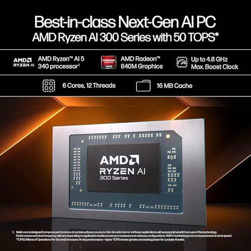 HP OmniBook 5 (Previously Pavilion) 50 Tops, AMD Ryzen AI 5 340 (16GB LPDDR5X, 512GB SSD) WUXGA, 2K, IPS, 300nits, 16''/40.6cm, Win11, Office24,... - Image 6
