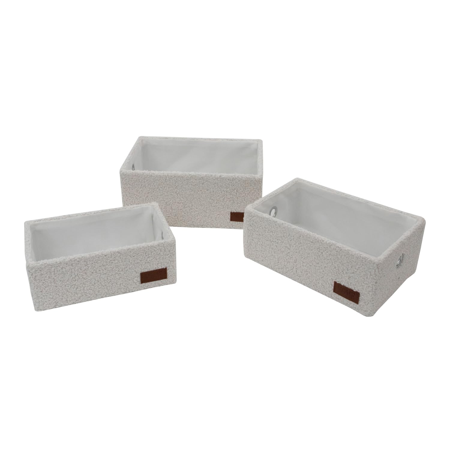 JVL Shiro Set of 3 Boucle Fabric Rectangular Storage Baskets, Home Tidy Solution, White